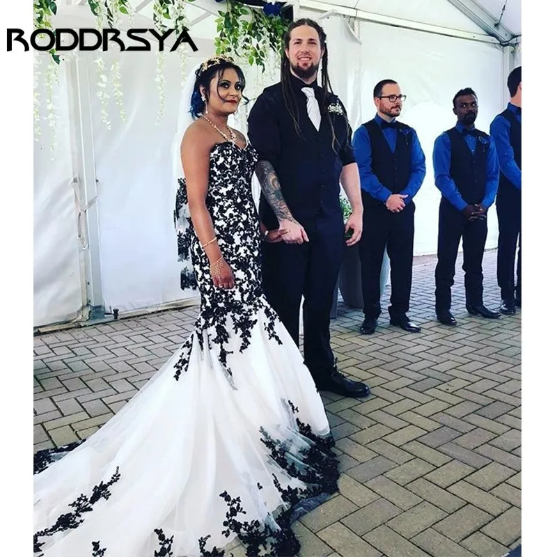 

RODDRSYA Black Appliques White Mermaid African Wedding Dresses Sweetheart Court Train Bridal Wedding Gowns suknia slubna