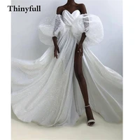 elegant long bling a line short puff sleeves princess wedding dresses side slit sweetheart bridal gowns marriage bride dress
