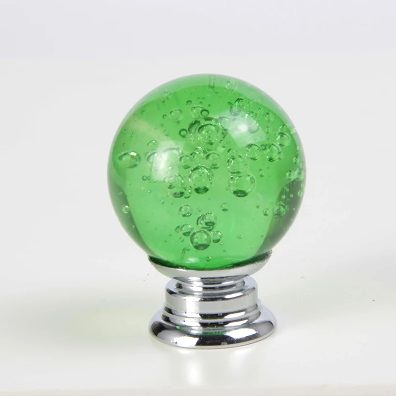 Green Одно отверстие стеклянный шар Ручка мебельная ручка комода ручки Хрустальный Шкаф Потяните для мебели шариковая ручка - Цвет: Green