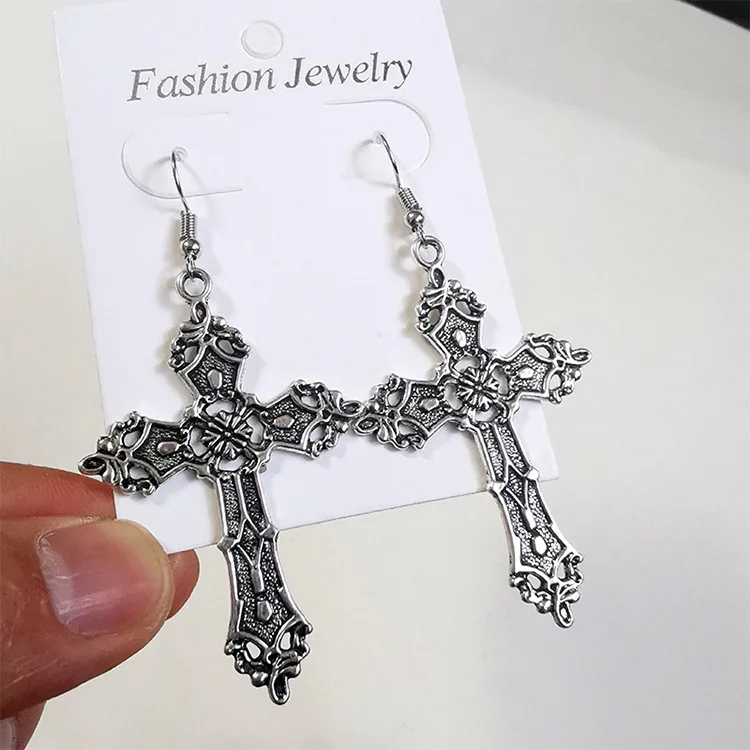 

Retro Gothic Cross Earrings Fashion Personality Women's Silver Plated Earrings Trend Punk Women's Nightclub Party Jewelry
