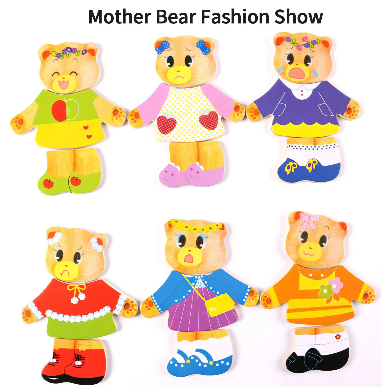 

Wooden Toy Puzzles Montessori Educational Dress Changing Jigsaw Puzzle Toy Cute Bear Change Clothes DIY Assemble Safe Funny Toy