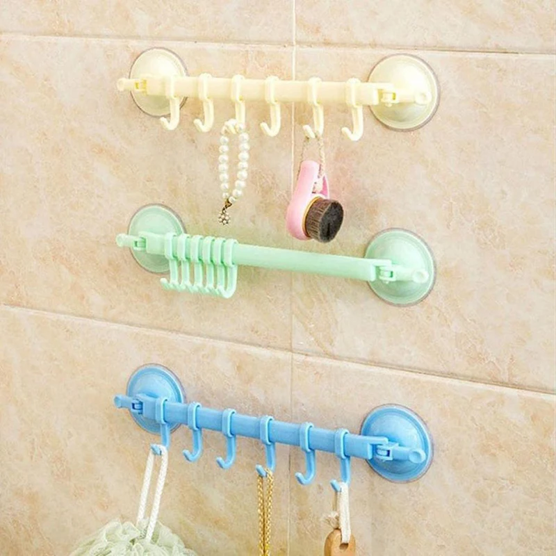 

Towel Rack Suction Cup 6 Hooks Bathroom Kitchen Wall Door Holder Sucker Hanger