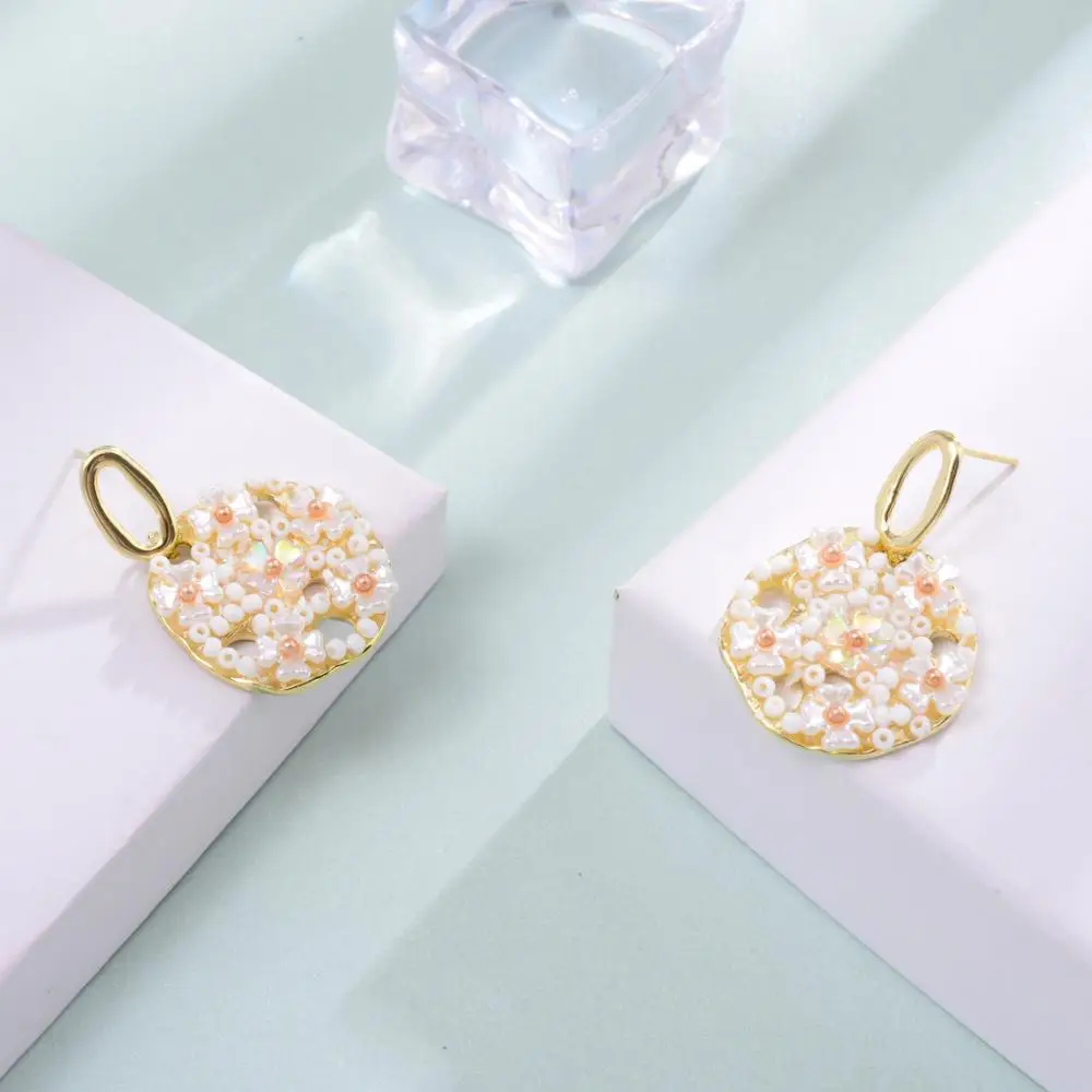 Женские серьги-подвески золотого цвета круглая серьга-подвеска из натурального