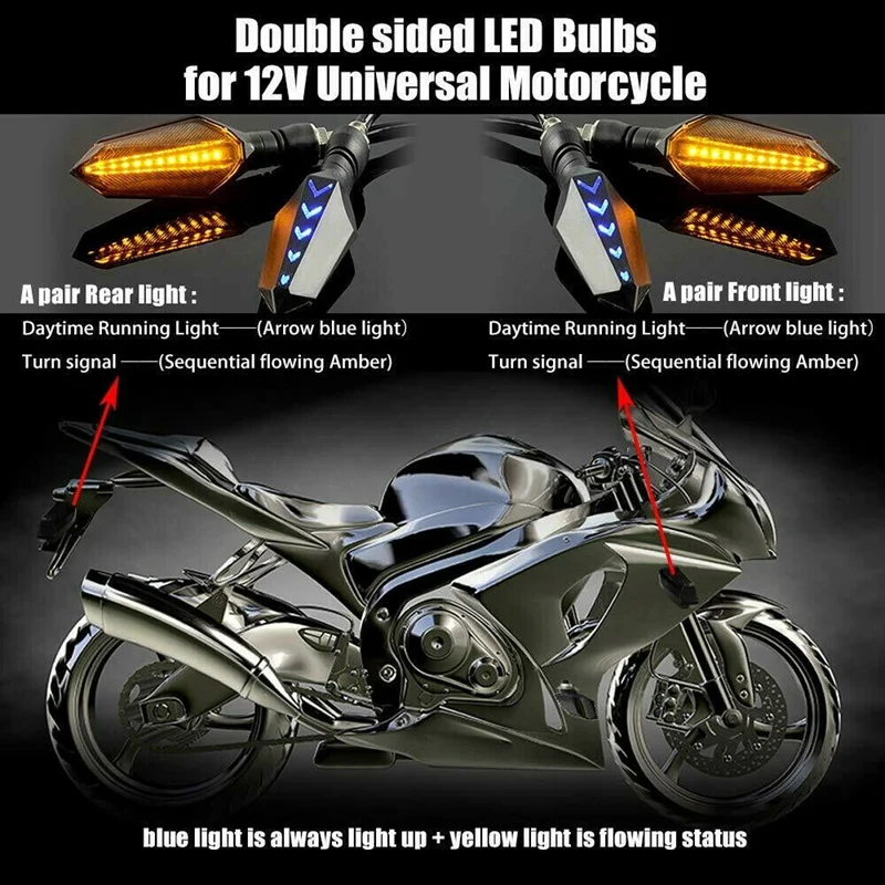 

2Pcs Motorcycle 12 LED Flowing Water Blinker Flashing Lights Turn Signal Light Indicator Blinker Lamp Amber/Blue