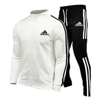 2021 spring new brand logo mens zipper cardigan jacket sports pants suit striped running gym basketball jogging 2 piece set