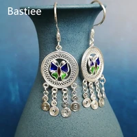 bastiee miao 999 sterling silver blue butterfly earrings for women tassel earings round hmong handmade jewelry luxury gift girl