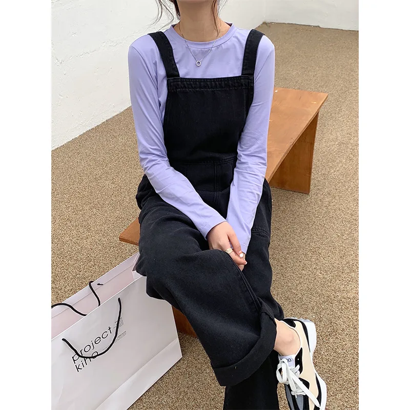 

TVVOVVIN Spring 2021 New Korean Jumpsuits Loose Straight Denim Women's Suspender Casual Large Pocket All-match Jumpsuits Y2XA