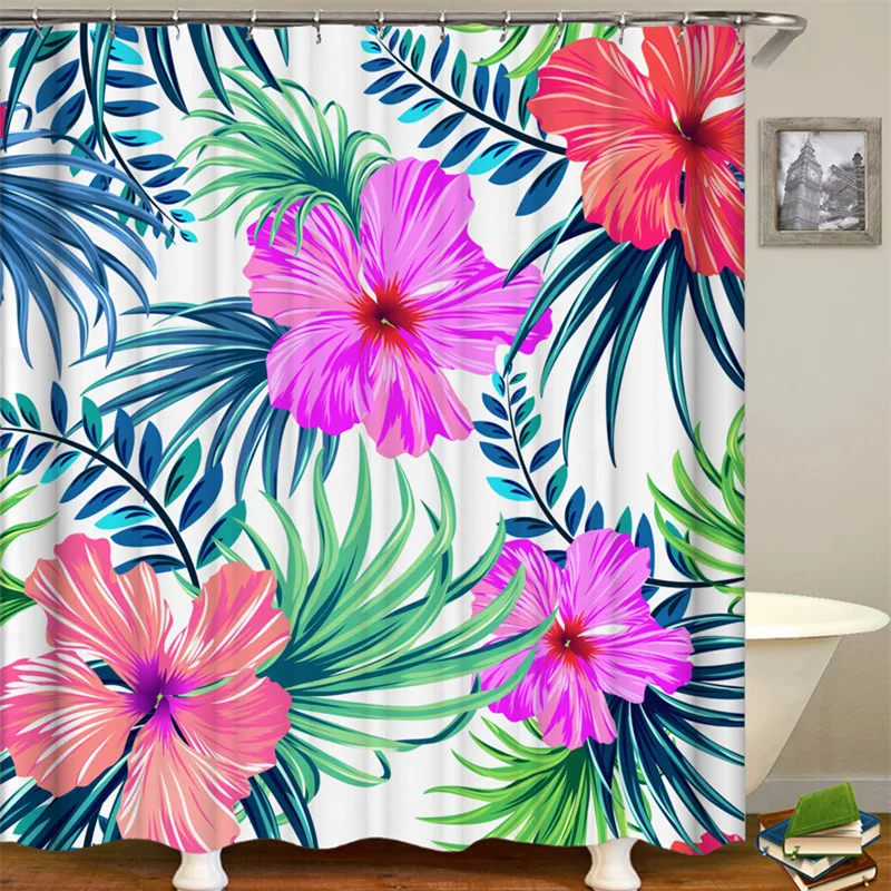 Тропические растения полиэстер ткань ванна шторка для ванной украшения