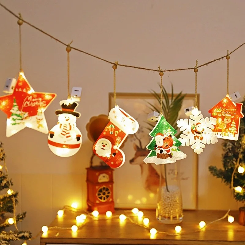 

LED luminous snowflake five-pointed star light string, height 11.5cm, Christmas tree pendant, New Year's supplies, Home Lighting