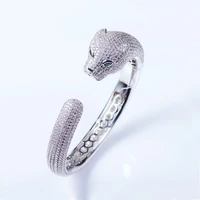 full zircon stone leopard bangle green eyes panther open cuff bracelet same ring design for men women wedding party jewelry