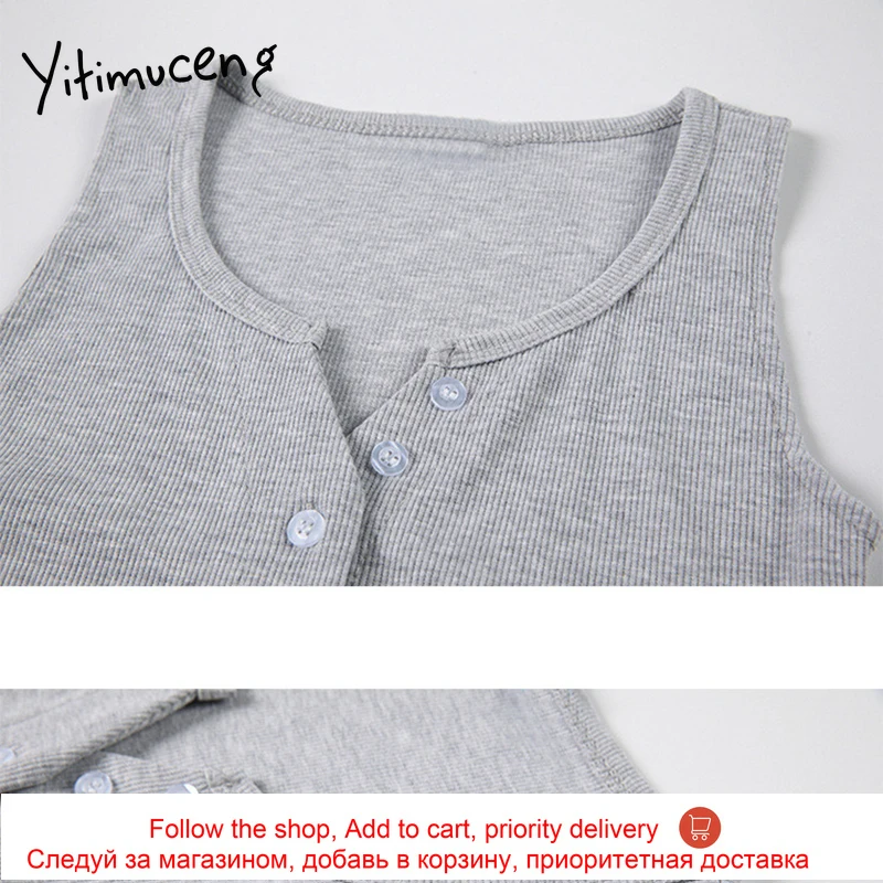 

Yitimuceng Button Up Crop Tops Women Sexy Cami Korean Fashion Tank Top White Grey Black Purple Clothes 2021 Summer New Knitted