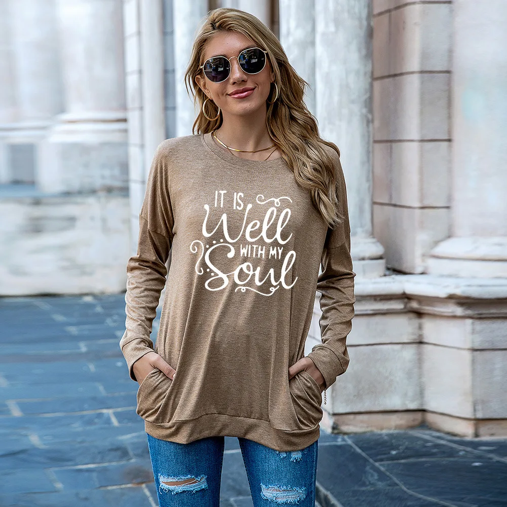 

JFUNCY Letter Print Long Sleeve T Shirt Women's Autumn Pullover Lady Loose Tee Shirts Female Tops Plus Size Woman Casual T-shirt