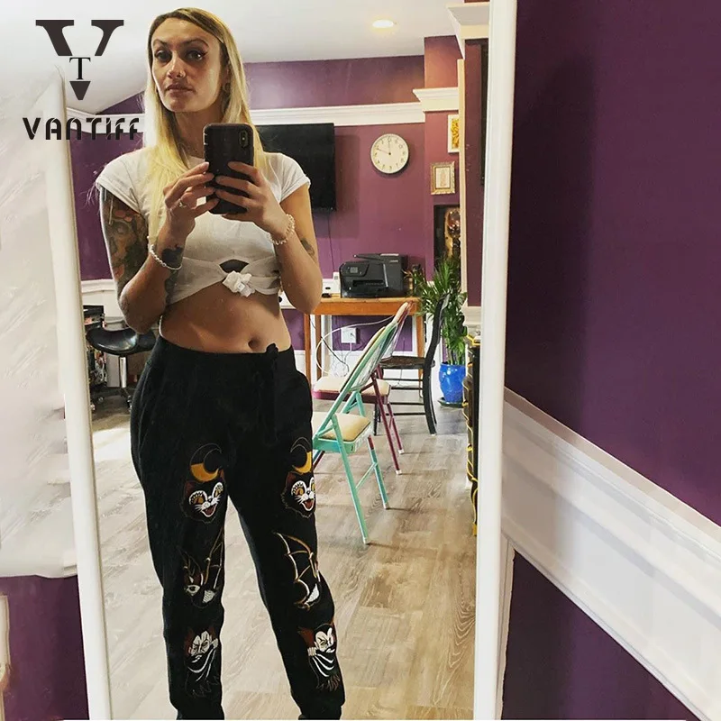 

Fashion Streetwear Girl Pants Women Loose Straight Halloween Printed Trousers Girl Slim Gothic Jeans Women Clothing for Female