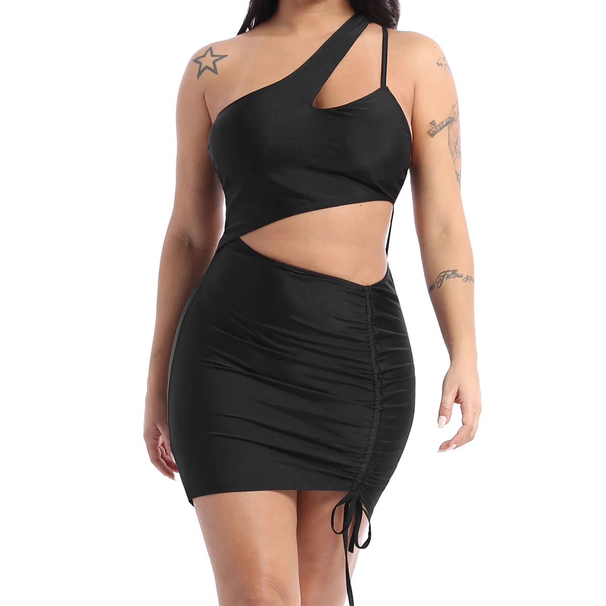 Необычное женское мини платье на одно плечо женская Сексуальная плиссированная