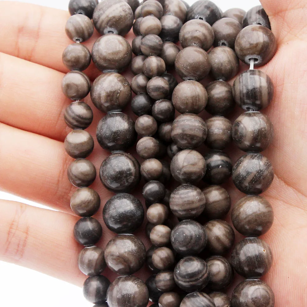 Оптом Гладкие Черные деревянные бусины из натурального камня круглые свободные 4