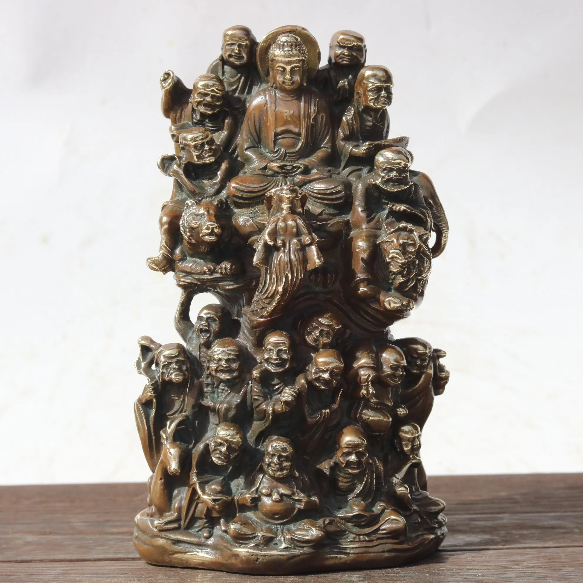 

6" Tibet Buddhism Old Bronze Sakyamuni Eighteen Arhats Worship of Ten Thousand Buddhas Amitabha Enshrine the Buddha
