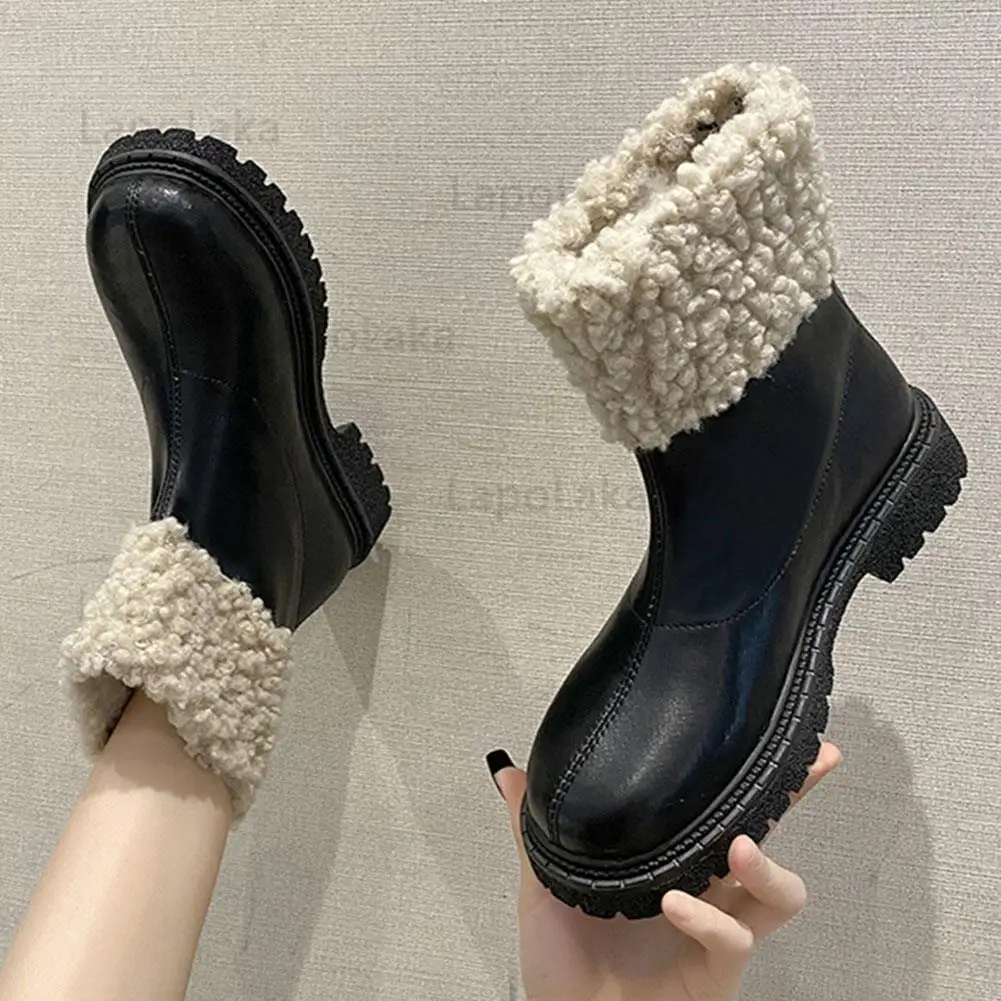 

Lapolaka Модные женские дизайнерские теплые плюшевые сохраняющие тепло на молнии лоскутные Сапоги до колена с закругленными краями зимние сап...