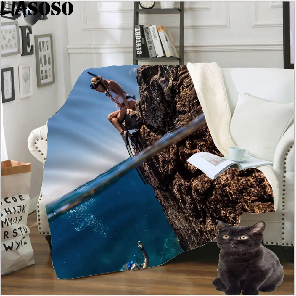 

Diving 3D Printed Blanket For Winter Plush Warm Dive Into The Sea Underwater Sofa Chair Cover Sports Christmas Decoration