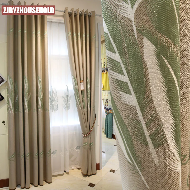 

2021 Nordic Modern Minimalist Cotton and Linen Embroidered Curtains for Living Room Bedroom Bay Window Blackout Curtains Custom