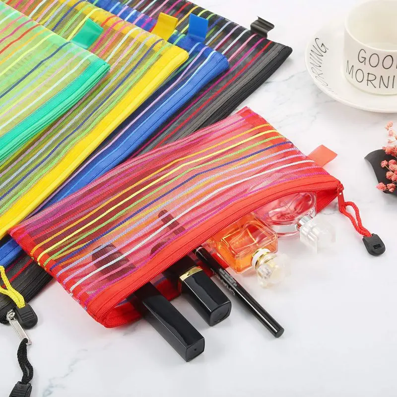 

10 Pieces Ran Color Mesh Zipper Pouch Multipurpose Travel Mesh Bag for Cosmetics Offices Supplies Travel Accessories