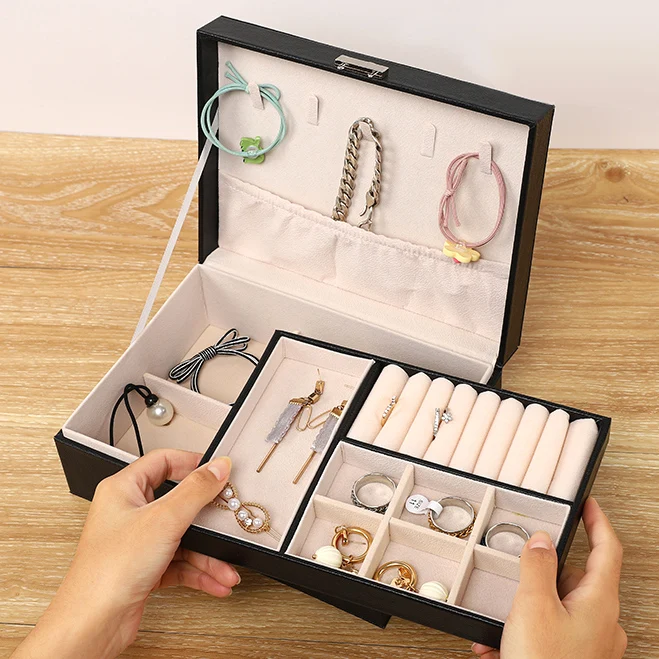 Шкатулка для украшений органайзер женщин девушек 2 слоя из искусственной кожи