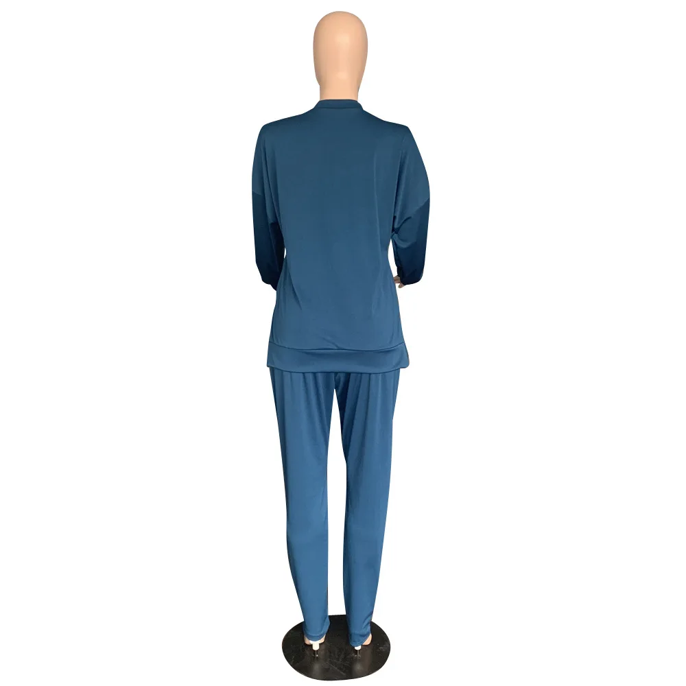 

Comfortable Home Wear Women Plus Size Two Piece Sets Fashion Autumn Solid Pleated Sport Pants O-neck Long Sleeve Tees Tracksuits