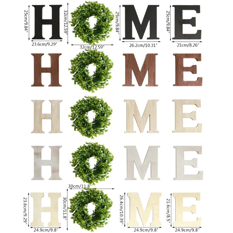 

Rustic Wooden Home Letters Sign with 12 Inch Artificial Wreath Wall Home Decor