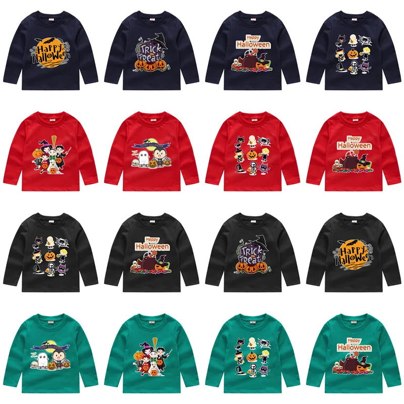 Осенне зимние футболки с маркой бутика на Хэллоуин для маленьких девочек Свитер