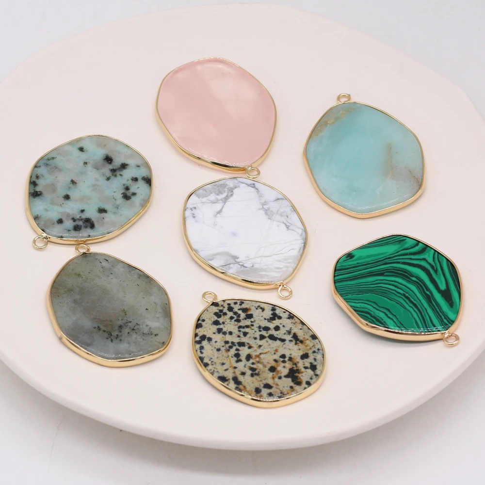 

Wholesale6PCS New Natural SemStone Rose Quartz Malachite Irregular Gold-plated Pendant Making DIY Necklace Bracelet Jewelry Gift