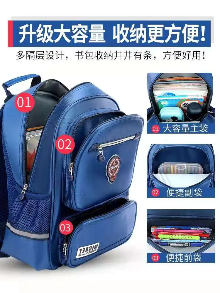 Disney Mickey School Bags For Boys Girls Primary Student Shoulder Orthopedic Backpack Large Capacity Water Proof  Light Mochila