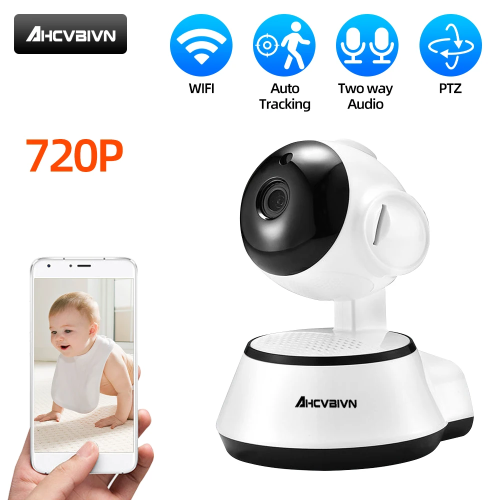 

AHCVBIVN Baby Monitor Auto Tracking 720P Mini Pan/Tilt Wifi IP Camera Two Way Audio Motion Detection Remote Access H.265