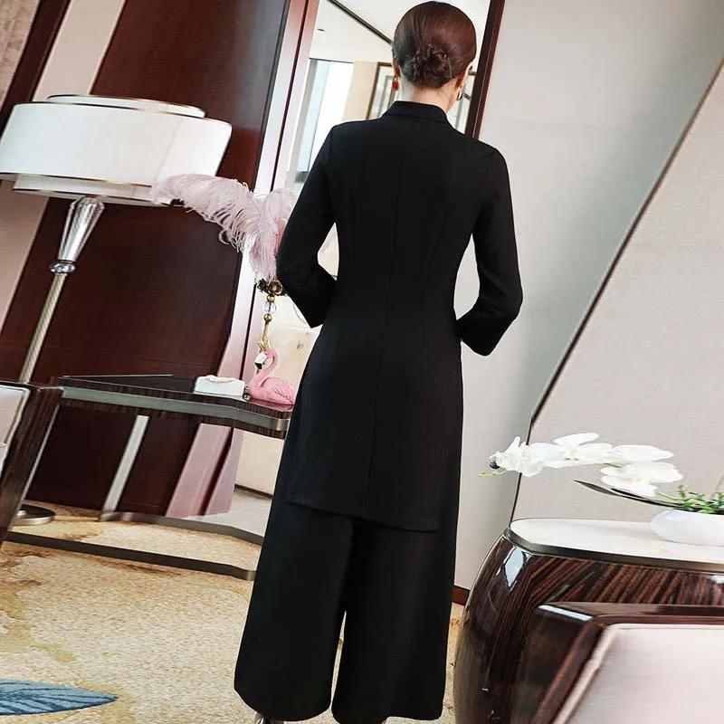 New style autumn Women two piece set Chinese stand collar Retro embroidery coat+Loose pants 2 women S-2XL |