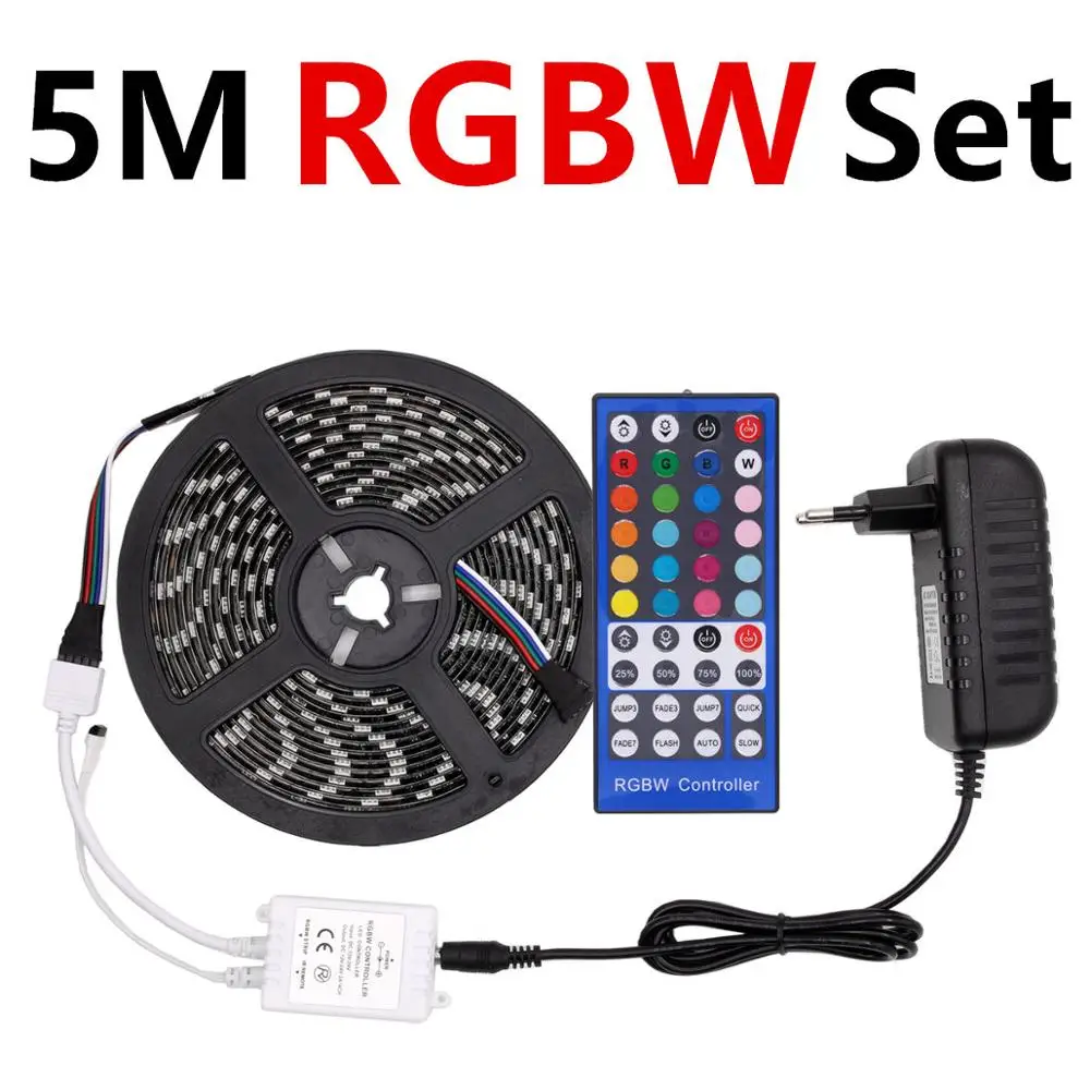 5M RGBW Set RGB Светодиодная лента Водонепроницаемая RGBW DC12V 5050 белый, черный, pcb wifi RGBWW гибкий светодиодный светильник неоновая лента дистанционный Рождественский - Испускаемый цвет: 5M RGBW Set