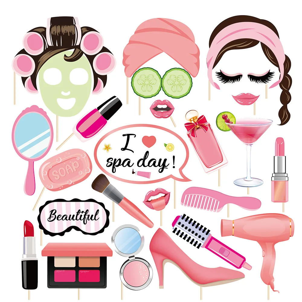 

25pcs Pink Beauty Make Up Lipsticks Cosmetics Baby Shower Party Photo Booth Props HAPPY BIRTHDAY Party Decorations Photo Props