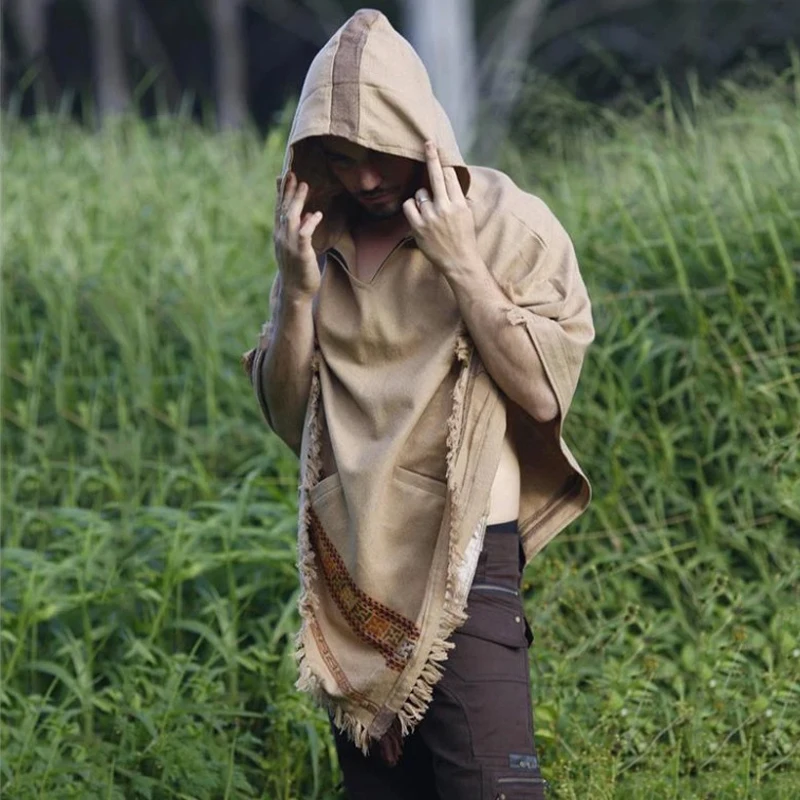 

ZOGAA 2021 New Men's Sweater Simple And Fashionable Ethnic Style Cloak Shawl Fringed Edge Loose Long-Sleeved Cotton High-Quality