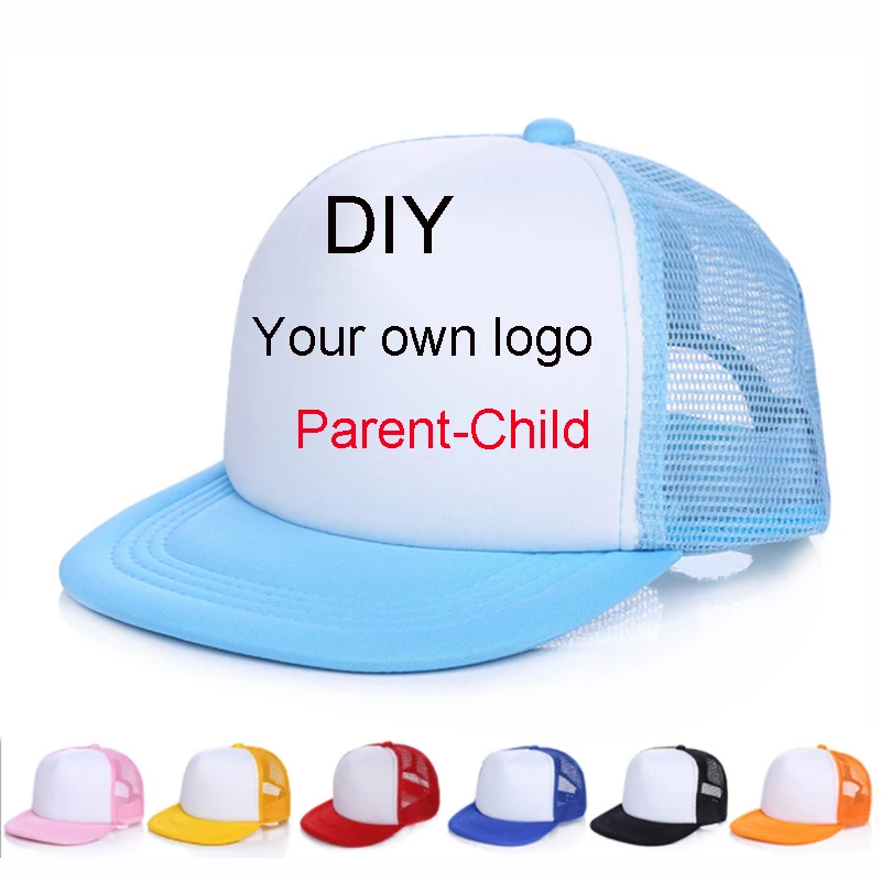 

DIY Logo Parent-Child Hat Men Women Flat Brim Hip Hop Caps Boys Girls Breathable Hat Sunshade Dad Trucker Cap Casquette Custom