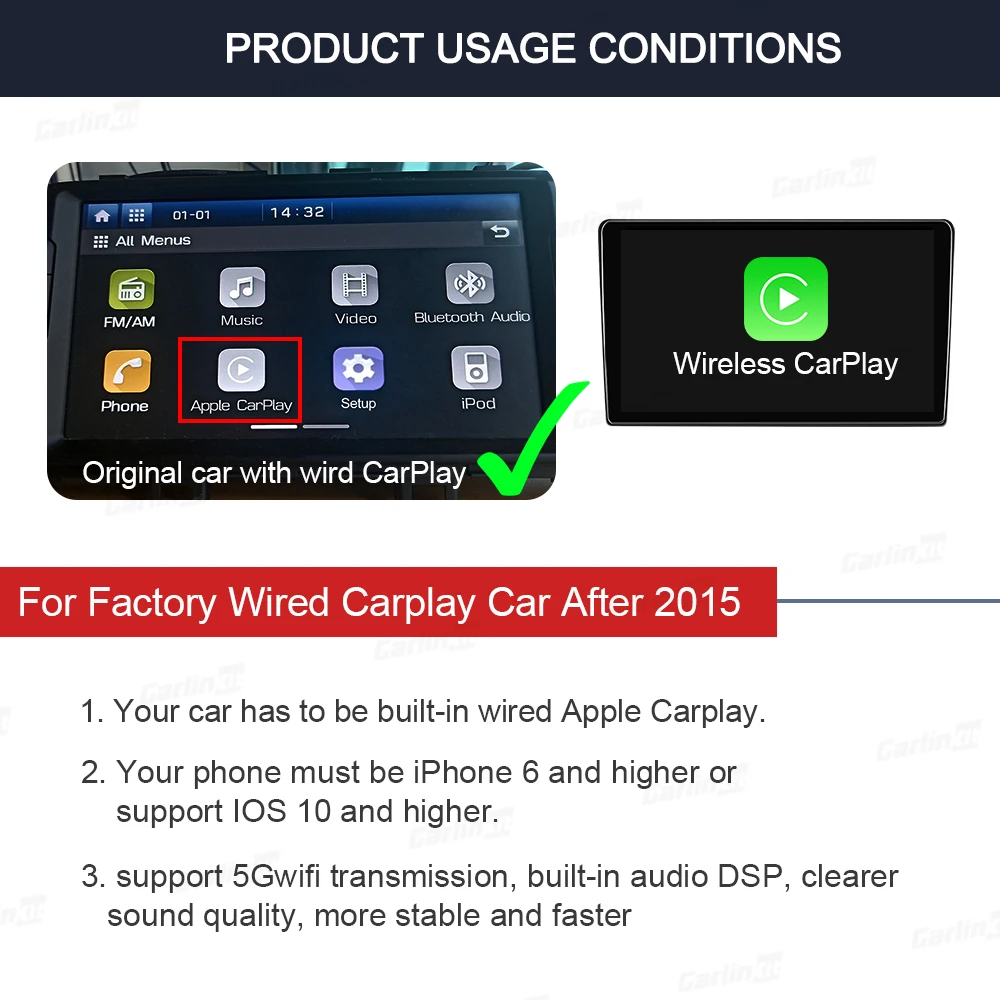 Беспроводной USB-ключ для автомобиля Apple Carplay Mini Carlinkit 3 IOS адаптер синхронизации