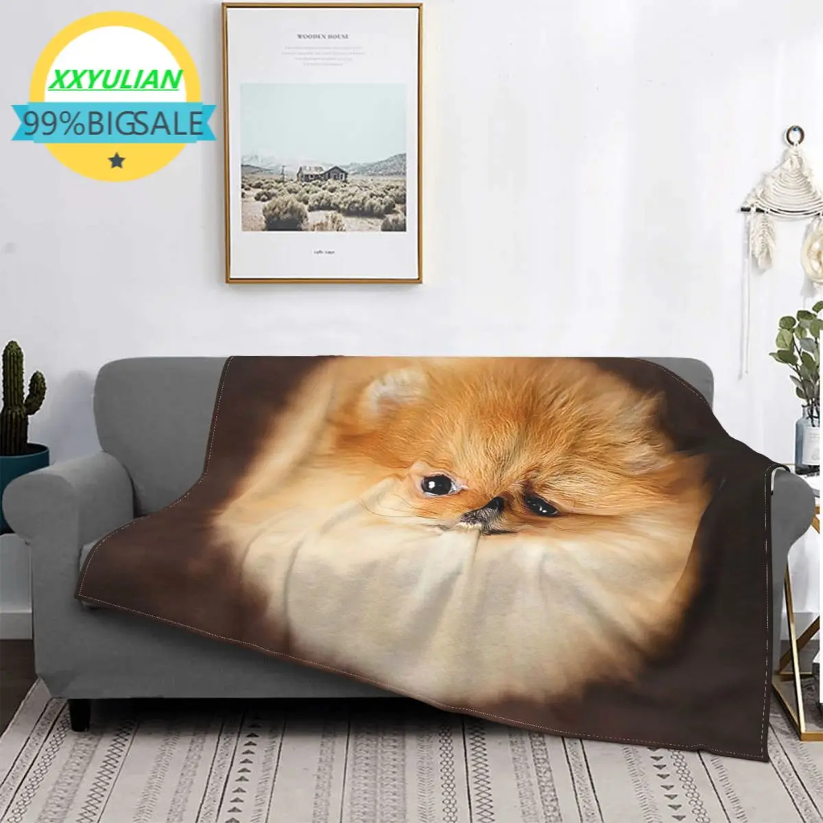 

Pomeranian Small Dog Blankets Flannel Printed Cute Animal Multifunction Soft Throw Blanket for Bed Office Bedding Throws