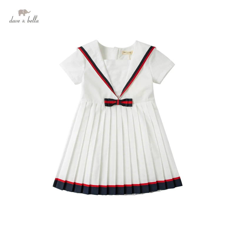 

DKD18171 dave bella summer girl's 5Y-13Y fashion bow striped draped dress children sweet dress kids infant lolita clothes