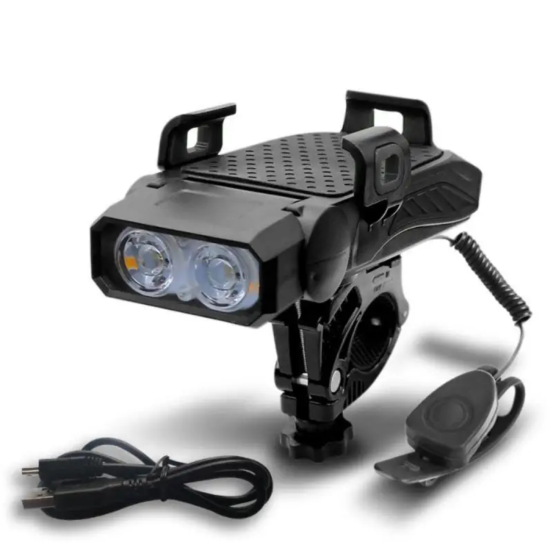 

USB Rechargeable Bike Light 4000mAh 5 Modes Multifunction Bicycle Light Phone Holder Power Bank Bike Horn Bicycle Accessories