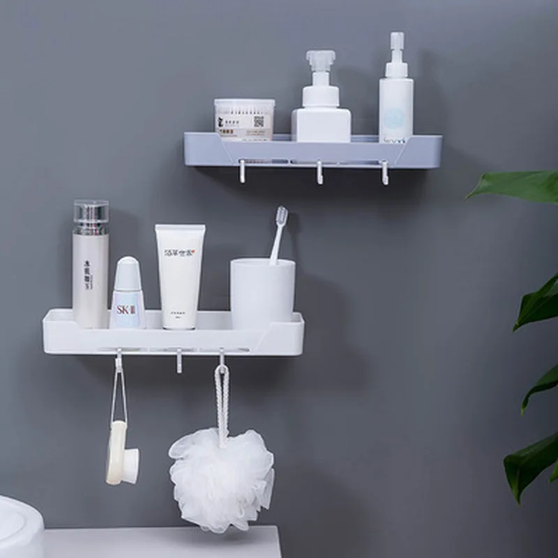 

New Cheap Fashion Multifunctional Plastic Hook Free Punch Bathroom Kitchen Shelves Wall Mounted Vanity Towel Storage Shelf