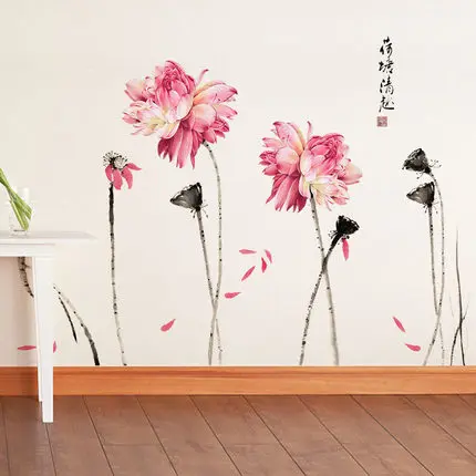 

Green Lotus Lady Wall Sticker Living Room Decoration Landscape Painting Bedroom Decor TV Background Ball Posters Wall Art