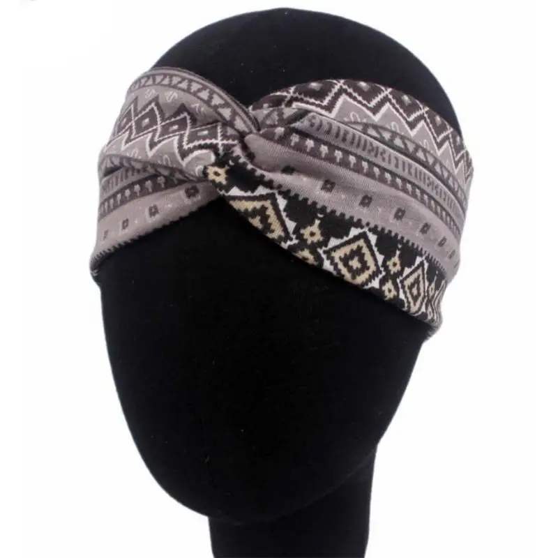 

Women Ethnic Printed Cross Wide Headband Twisted Turban Elastic Hairband Beauty Dropshipping