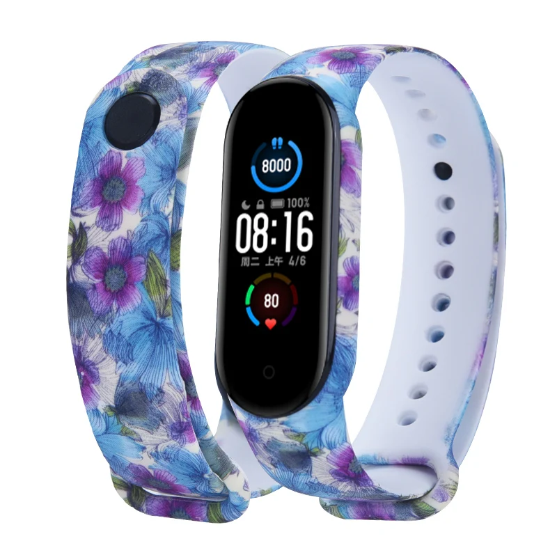 Fashion doodle pattern Bracelets mi band 4 mi band5 miband 6 strap Sports wristband For xiaomi mi band 3 5 6 Silicone TPU straps