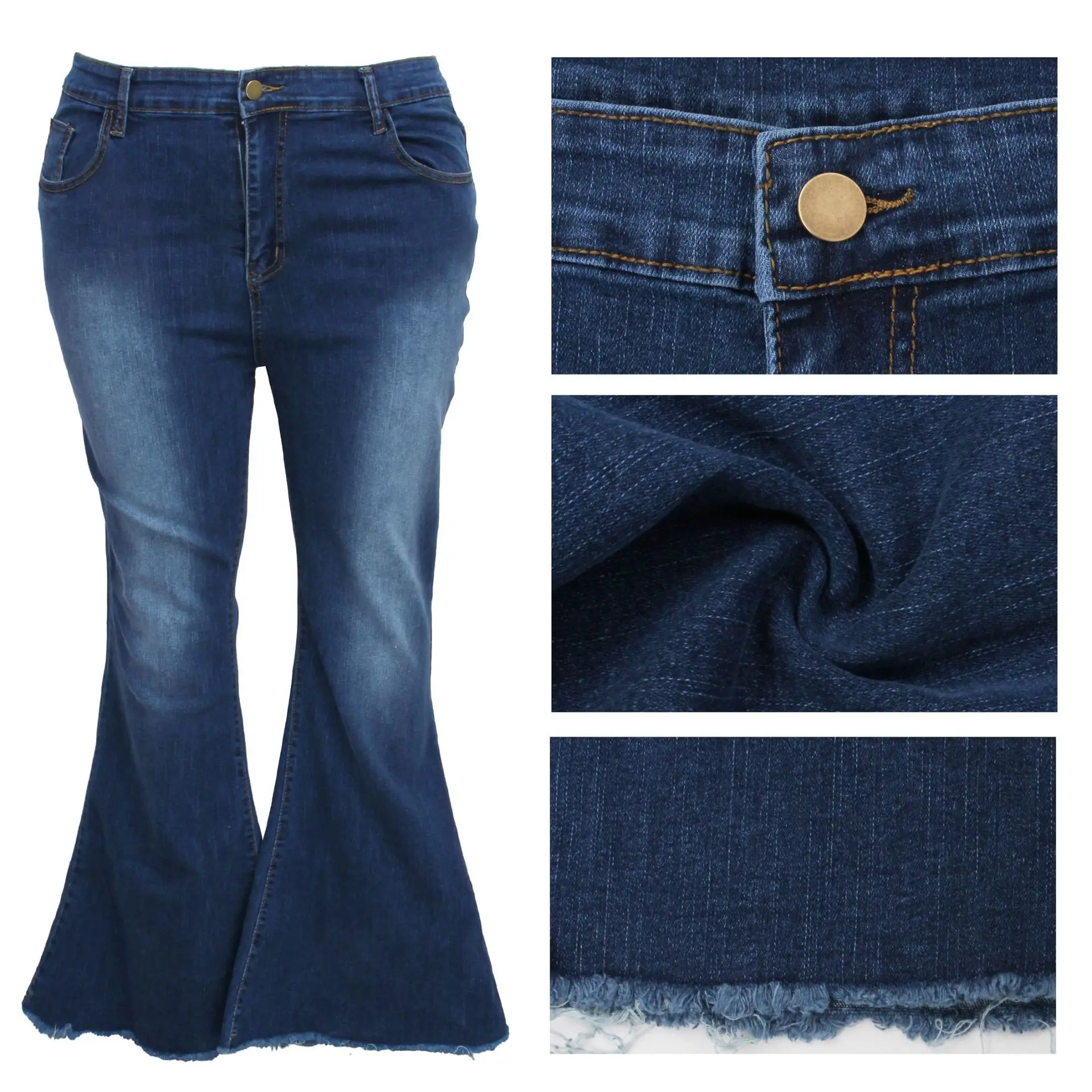 

Plus Size Flared Jeans for Women 2021 Washed Fashion Dark Blue Slim Wide-leg Mom Casual Long-pants Trousers Large Street Sexy