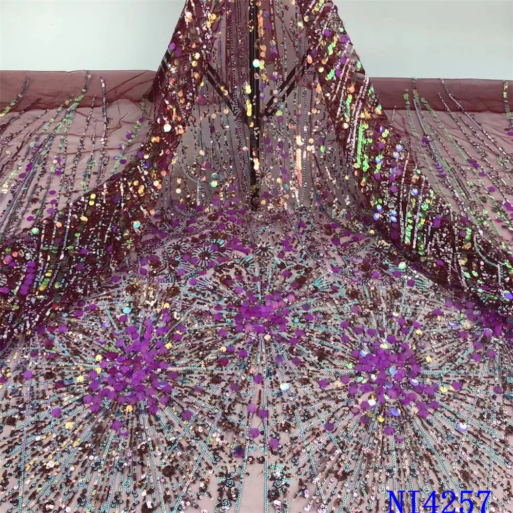 

LACE 2020 Classy French Mesh Lace Fabric With Sequins African Net Lace Fabric Green Nigerian Tulle Laces For Party Sew NI4275