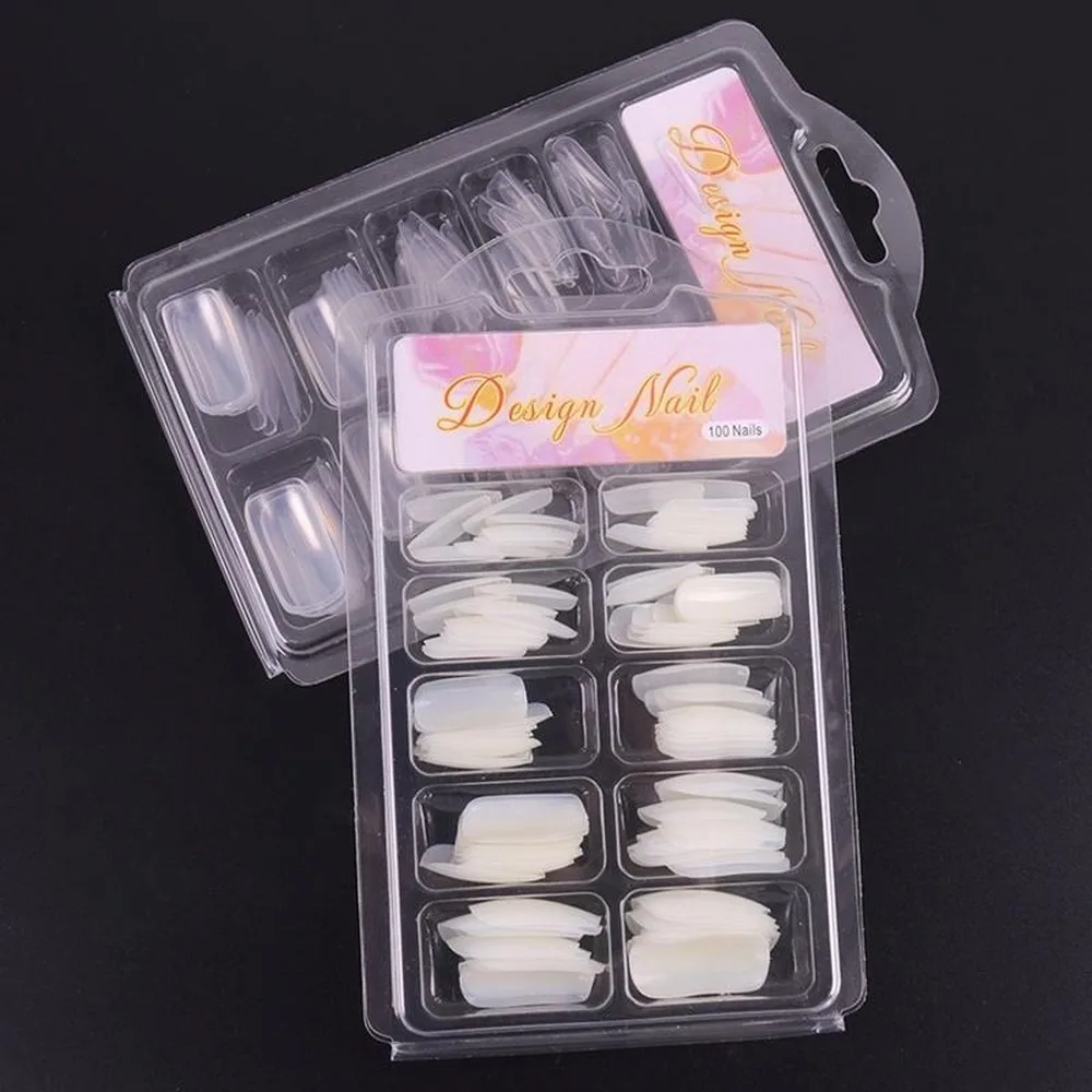 

100pcs/box Natural Transparent French False Nails Unas Falsas Half Sticker Fake Nail Artificial DIY Nail Art Tools False Nails