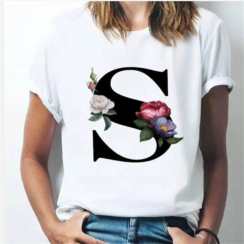 

Ladies Summer 2021 Short Sleeve Art Letters Fashion Print Casual T-Shirt Short Sleeve O-Neck Ladies Short Top y2k Running T-Shir