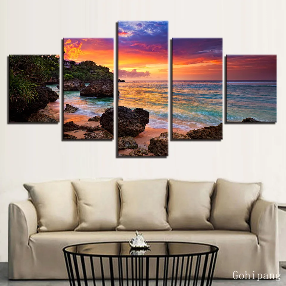 5 шт. настенные светящиеся картины с изображением заката|Рисование и каллиграфия|