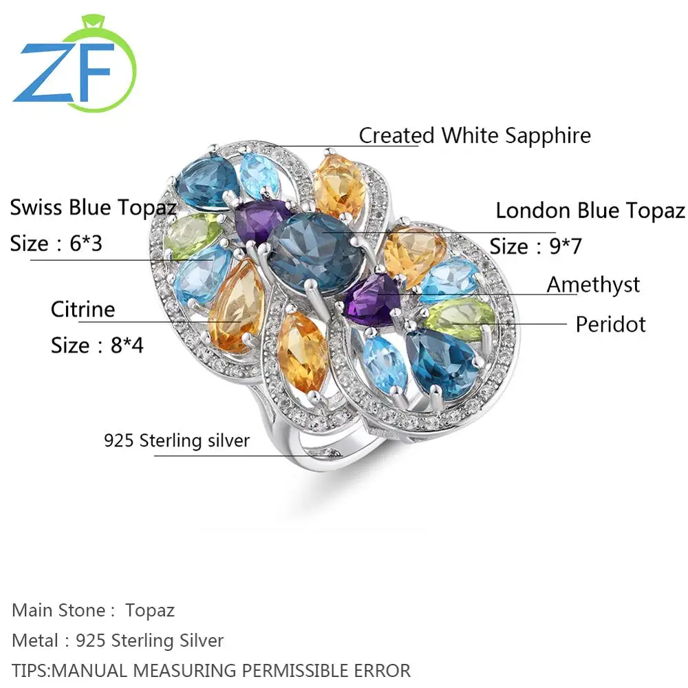 

GZ ZONGFA New Design Blue Topaz Amethyst Gem Handmade 925 Sterling Silver Rings Women Fine Jewelry
